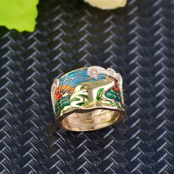 Creative Epoxy Frog Nature Gold Enamel Ring - Picture 4 of 10